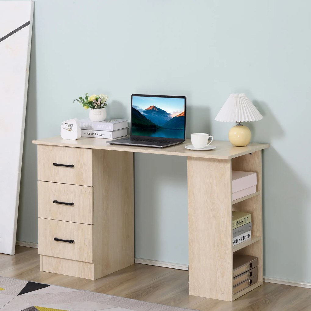 Secretária para Computador, 120 x 49 x 72 cm, Prateleiras e Gavetas, Cor de Madeira