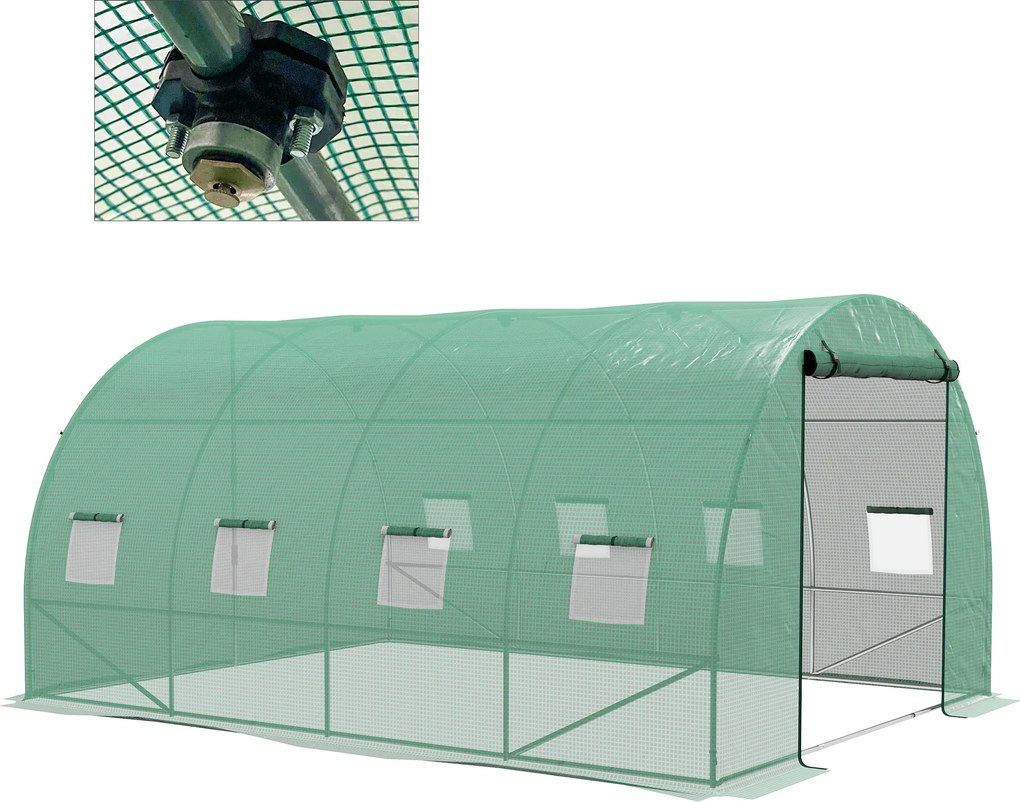 Outsunny Estufa Túnel de Jardim 4x3x2 m Estufa de Exterior 12 m² Aço Reforçado Pe 140 g/m² 8 Janelas Porta Enrolável Verde | Aosom Portugal