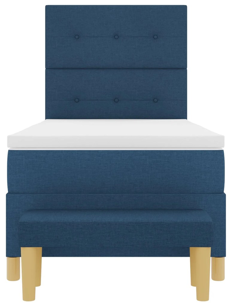 Cama Box Spring vidaXL com Colchão e Banco Azul 90x200 cm Tecido