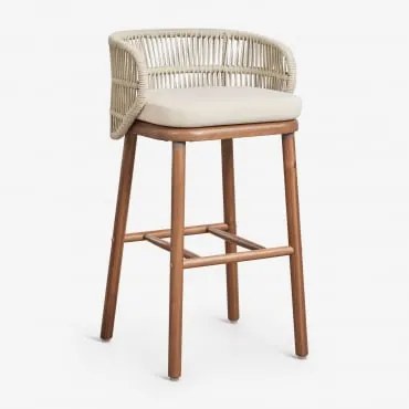Pack De 2 Bancos Altos De Jardim Em Madeira De Acácia E Corda Trançada Capri Beige Creme & ↑75 Cm - Sklum