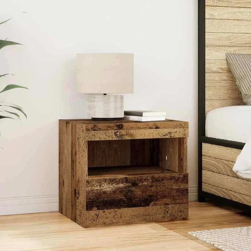 Cabeceira de Cama vidaXL com Luzes LED Madeira Antiga 50x40x45 cm
