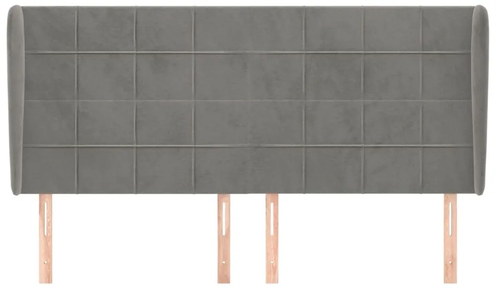 Cabeceira cama c/ abas veludo 203x23x118/128 cm cinzento-claro