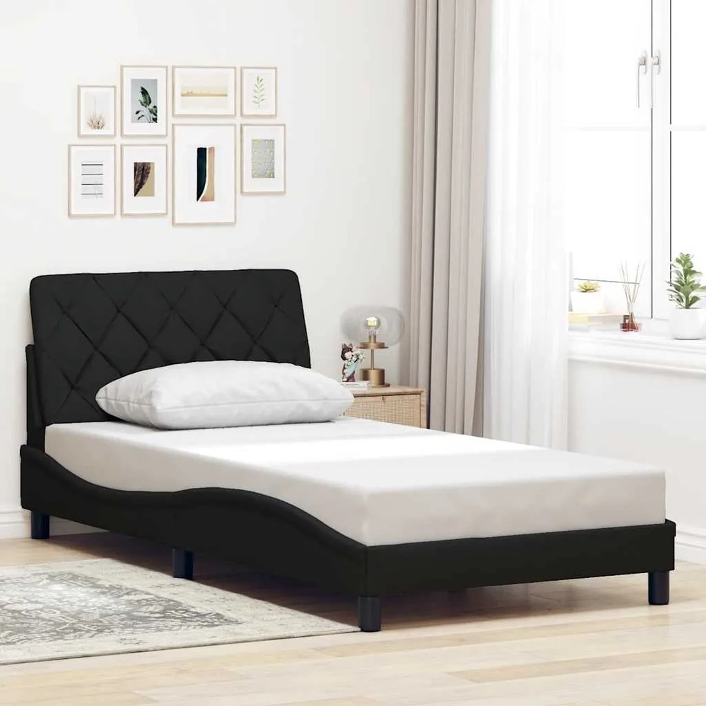 Estrutura de cama sem colchão 100x200 cm tecido preto