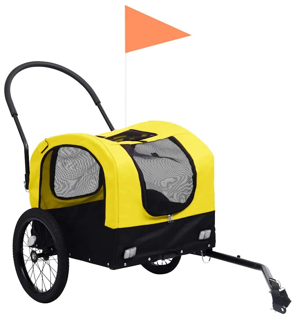 Reboque bicicletas/carrinho para animais 2-em-1 amarelo/preto