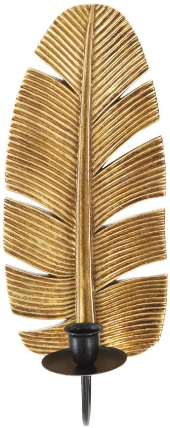 Castiçal de Parede "Leaf" em Metal Dourado e Preto – 12,8x8,9x31,2 cm