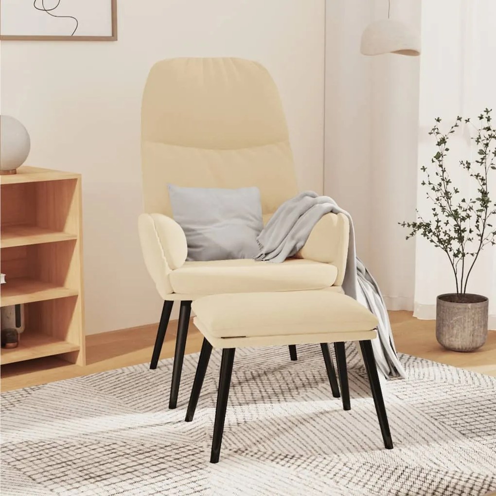 vidaXL Cadeira de descanso com banco veludo branco nata