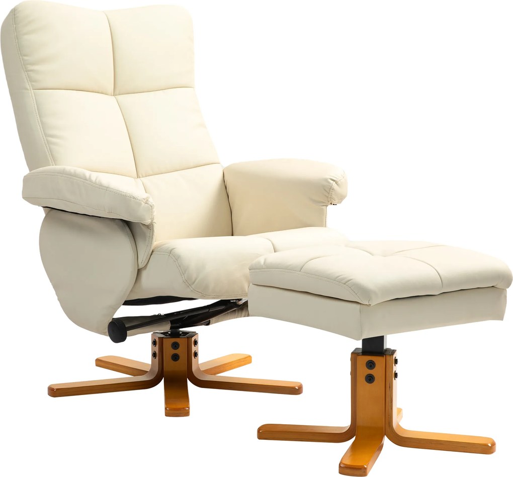 Poltrona de relaxamento com apoio para os pés, poltrona de descanso, giratória a 360°, encosto reclinável, 80 x 86 x 99 cm, creme