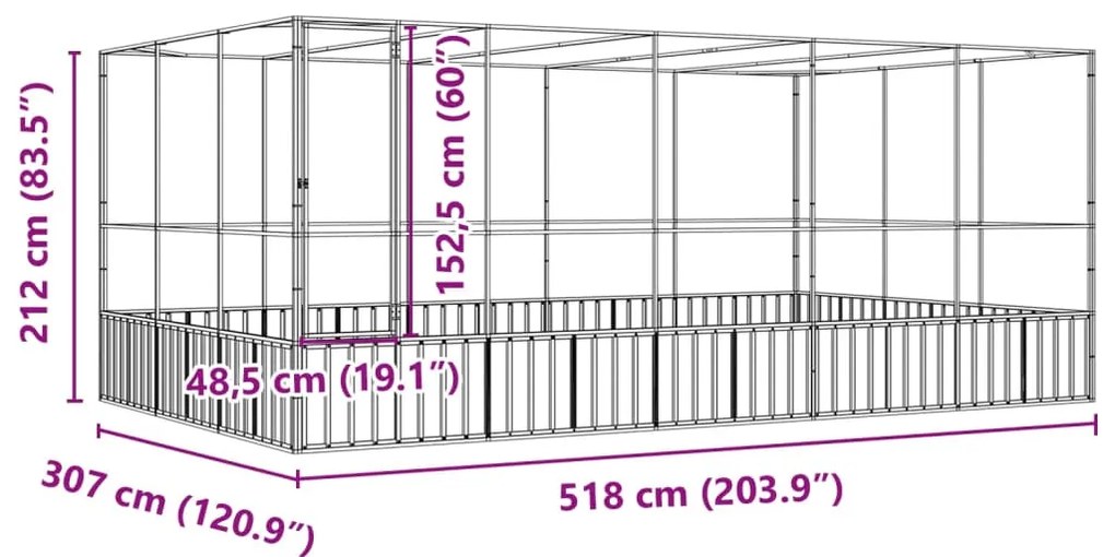 Aviário com extensão 518x307x212 cm aço prateado