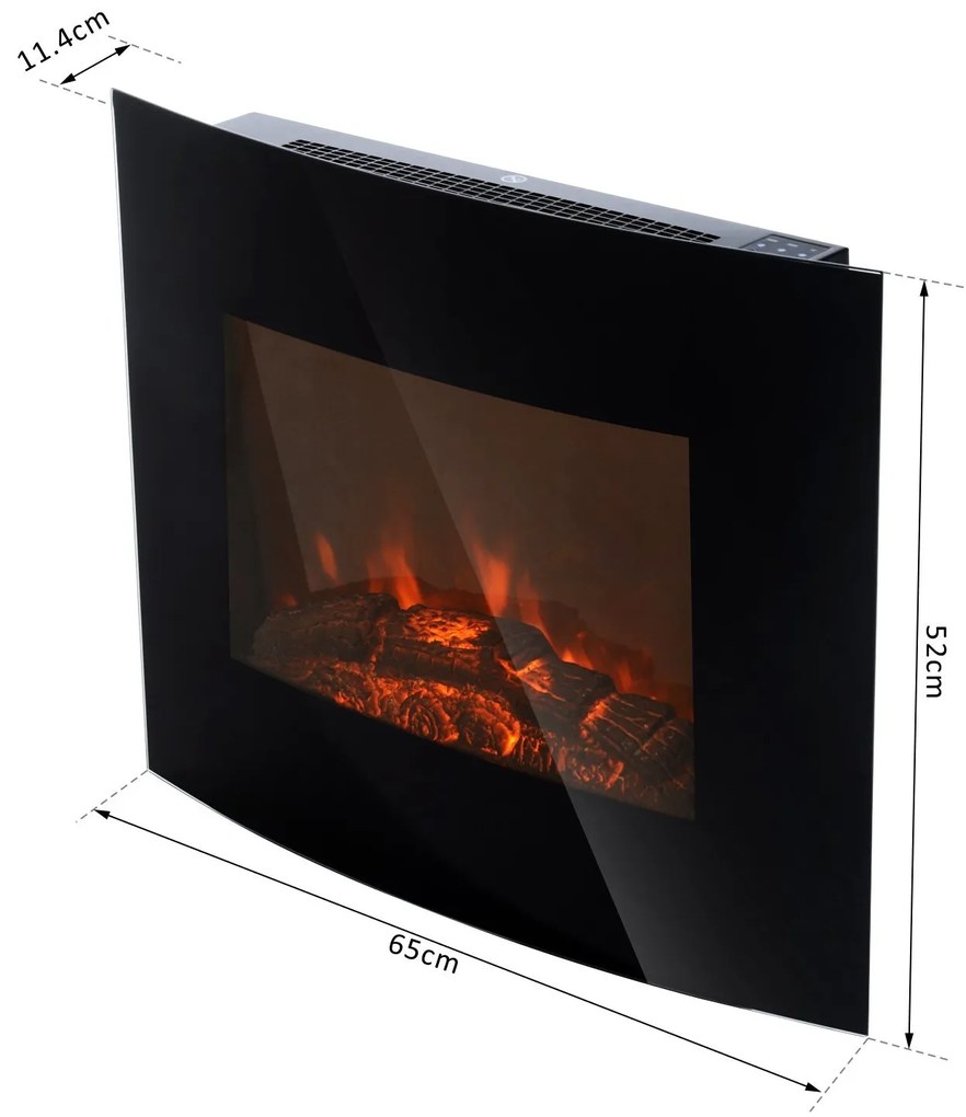 HomCom® Lareira Eléctrica tipo Aquecedor de parede 900W/1800W – 65x11.4x52cm