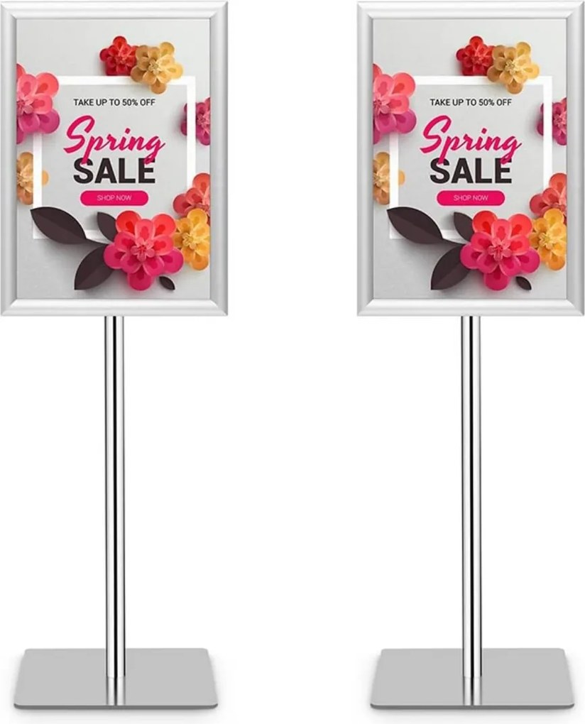 Conjunto de 2 Suportes para Cartazes A3, 45 x 32,5 x 78-130 cm, Altura Ajustável, Prata