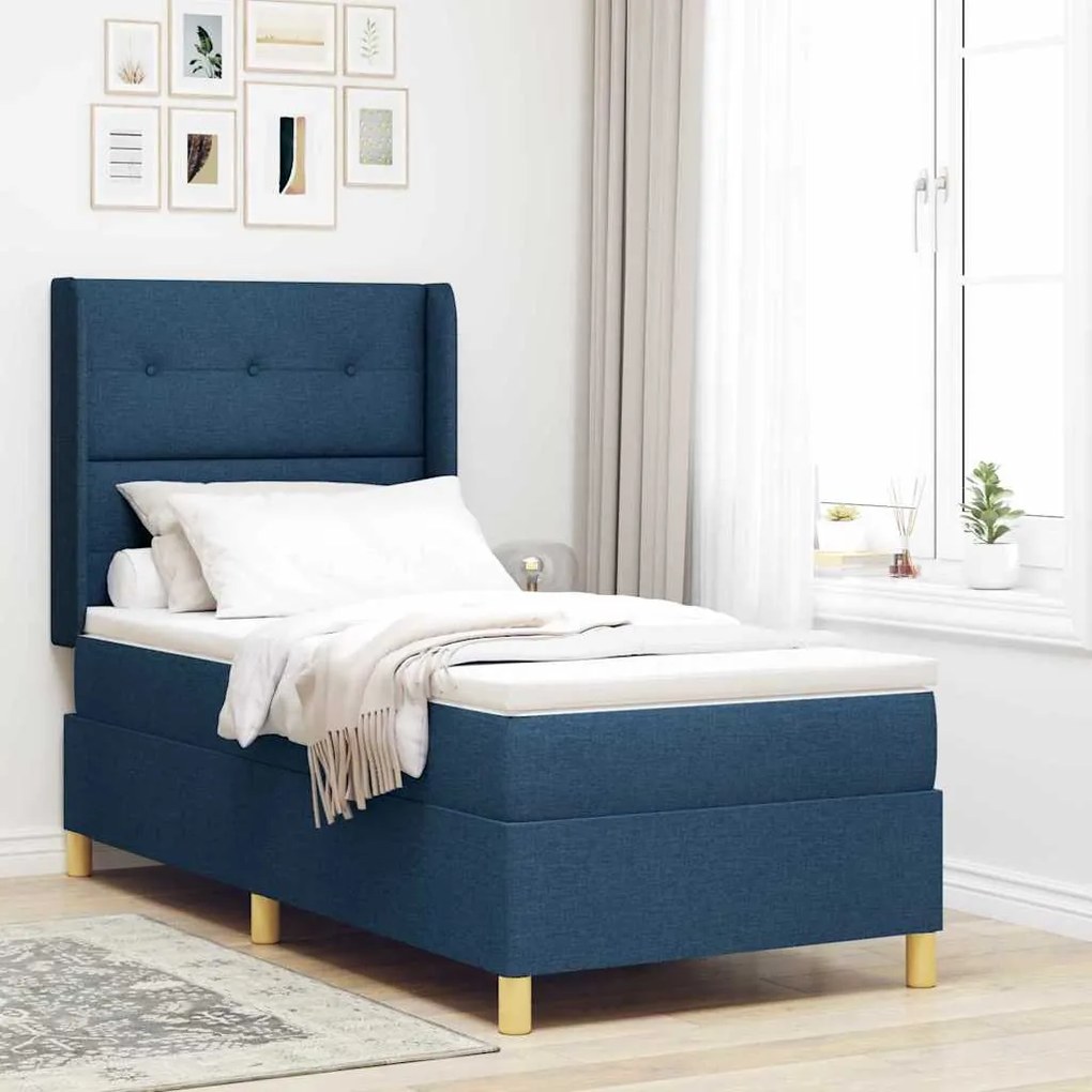 vidaXL Cama Box com colchão com cabeceira Azul 140 x 190 cm tecido