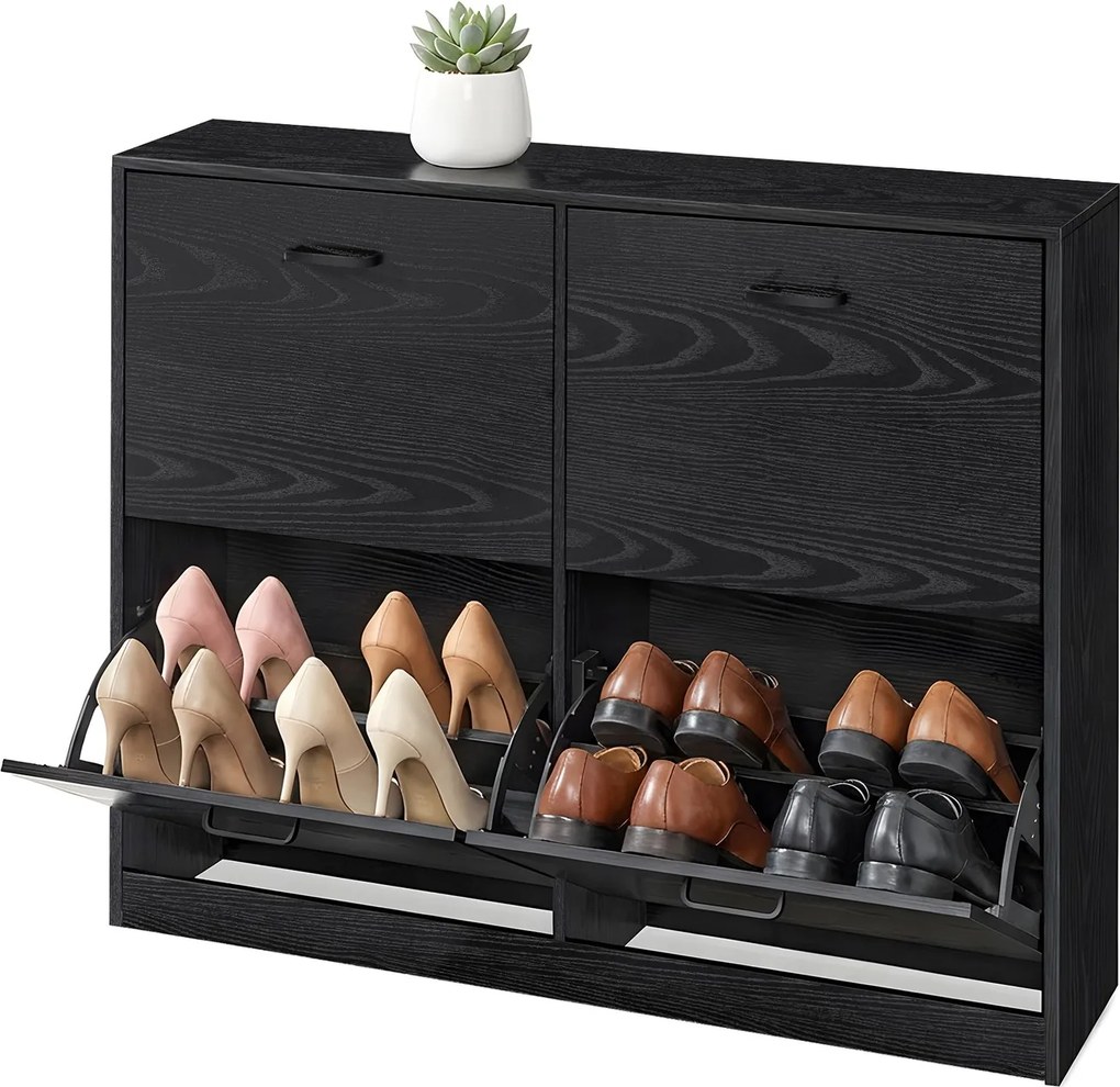 Sapateira com 4 abas para sapatos 24 x 105,5 x 82,7 cm preta