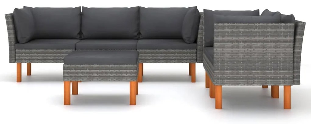 6 pcs conjunto lounge de jardim c/ almofadões vime PE cinzento