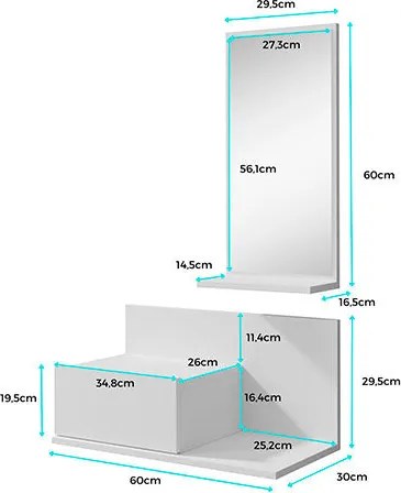 Consola de Entrada Tavira – Safira – 60x30x85,5 cm – Com Espelho e Gav