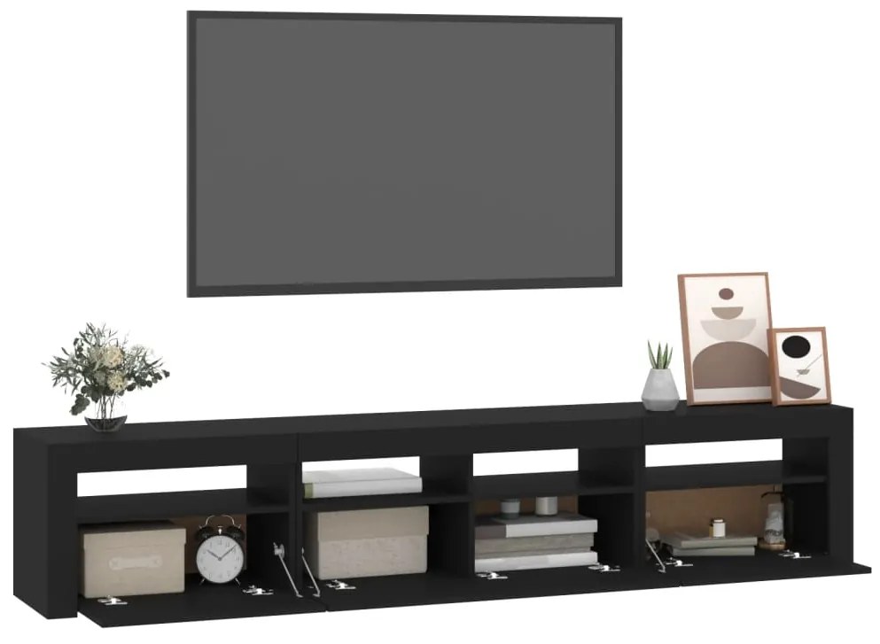 Móvel de TV com luzes LED 210x35x40 cm preto