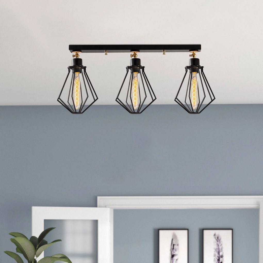Candeeiro de Teto Oylat – Preto e Dourado – 70 x 18 cm