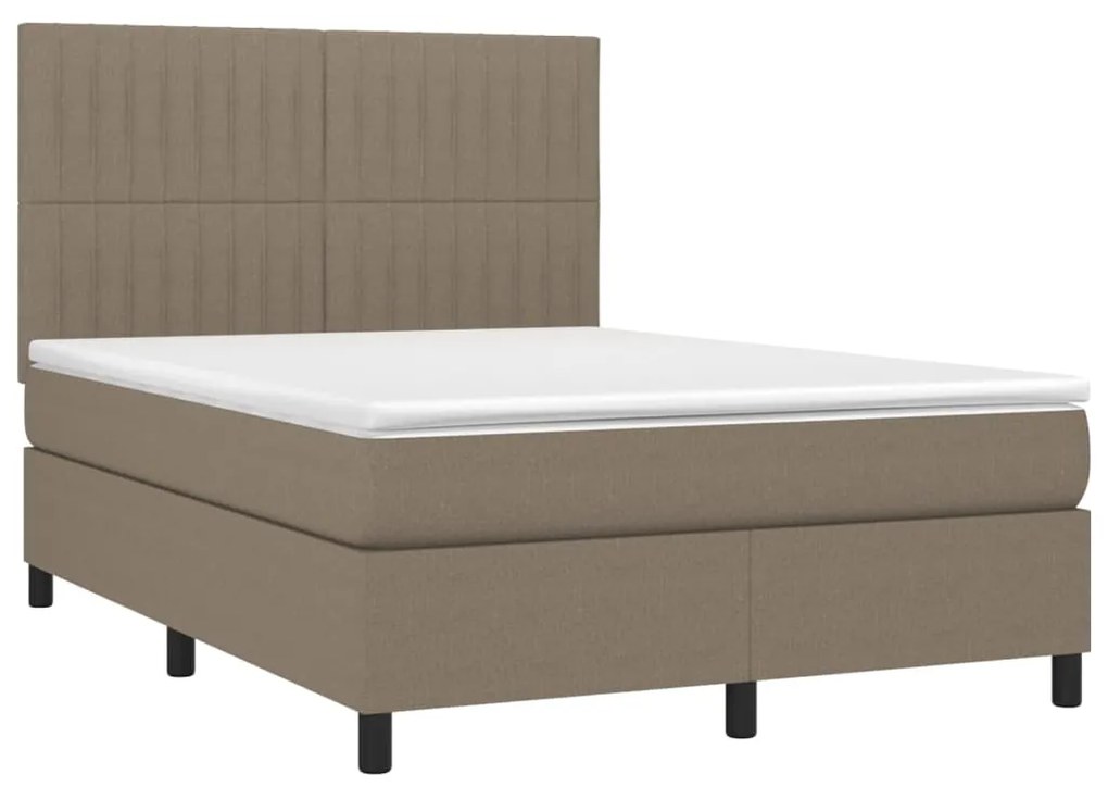 Cama box spring colchão/LED 140x200 cm tecido cinza-acastanhado