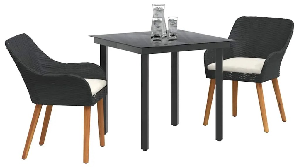 Conjunto de Jantar de Jardim 3 Peças Preto em Rattan Sintético
