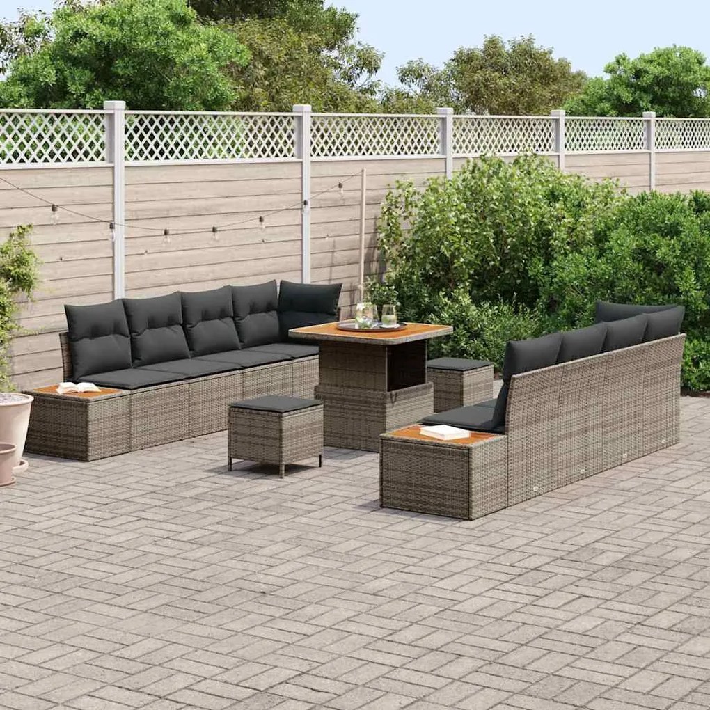 Conjunto de Sofá de Jardim vidaXL de 11 Peças com Almofadas Cinza em P