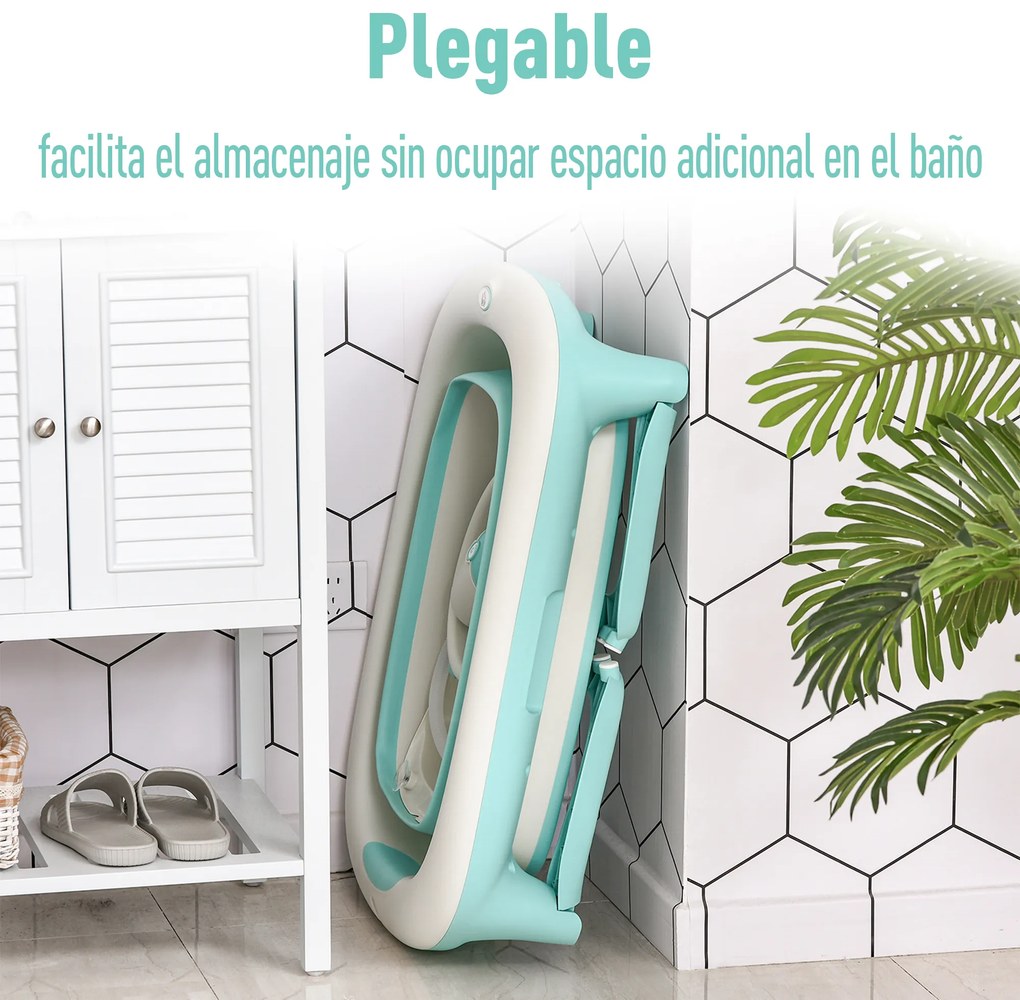 HOMCOM Banheira dobrável e portátil para bebê com recipiente para xampu bacia e banco conjunto de 4 peças de banho81,5x60x46,5 cm Verde