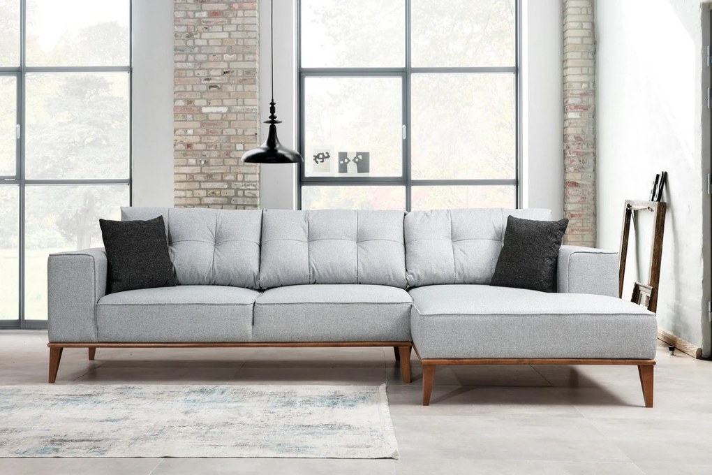 Sofá-Cama de Canto Montana - Cinza Claro - 288 x 160 x 91 x 85 cm