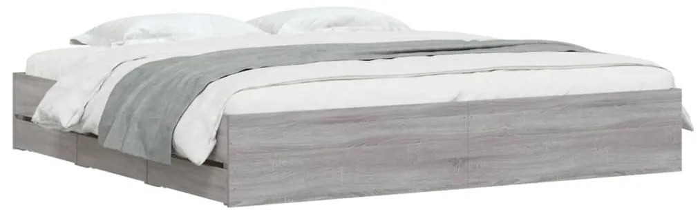 Estrutura de cama c/ gavetas derivados madeira cinza sonoma