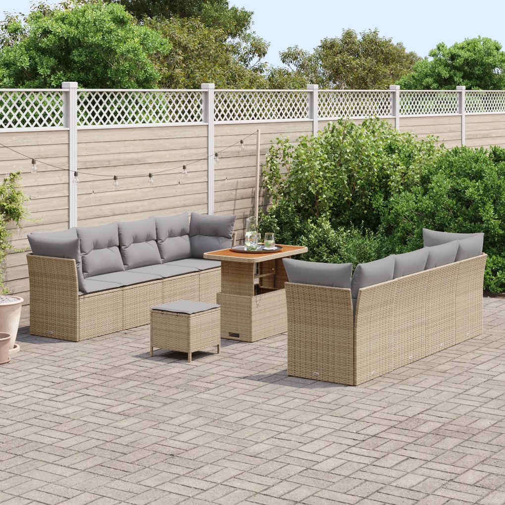 Conjunto de Sofá de Jardim de 11 Peças com Almofadas Bege Rattan Sinté