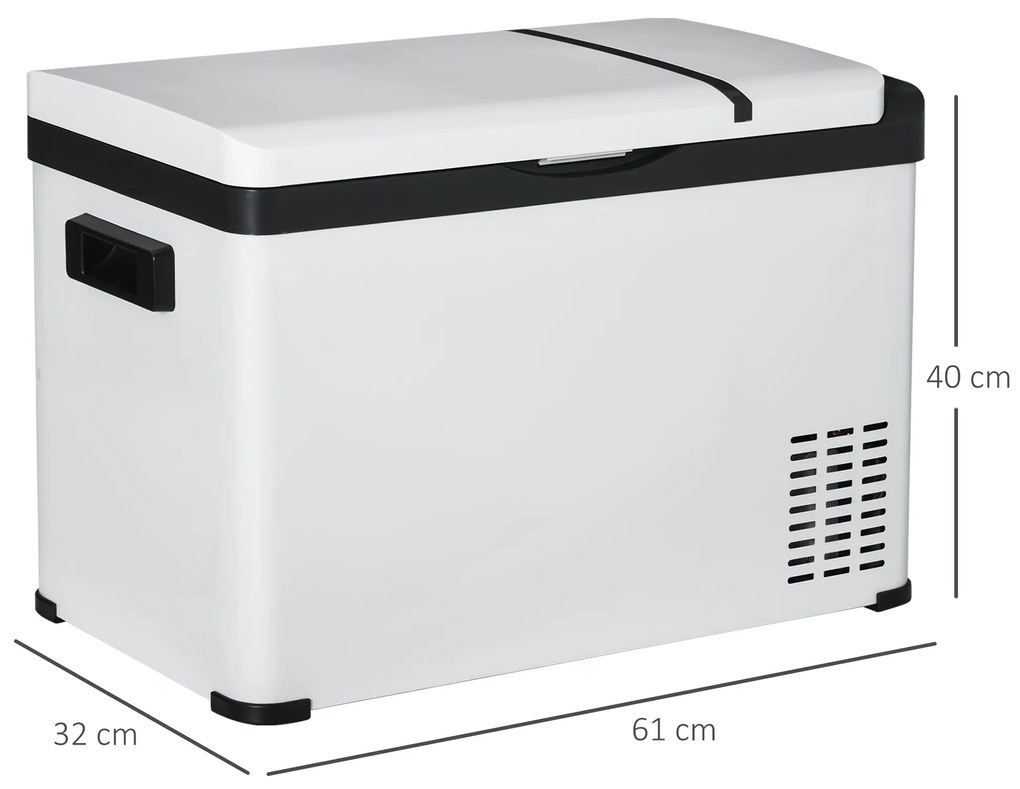Outsunny Geleira de Compressor 30L Geleira Portátil de Carro CC 12V/24V e CA 110-240V até -22 ℃ com Tela Tátil e Alças para Barco Caminhão 61x32x40cm Branco