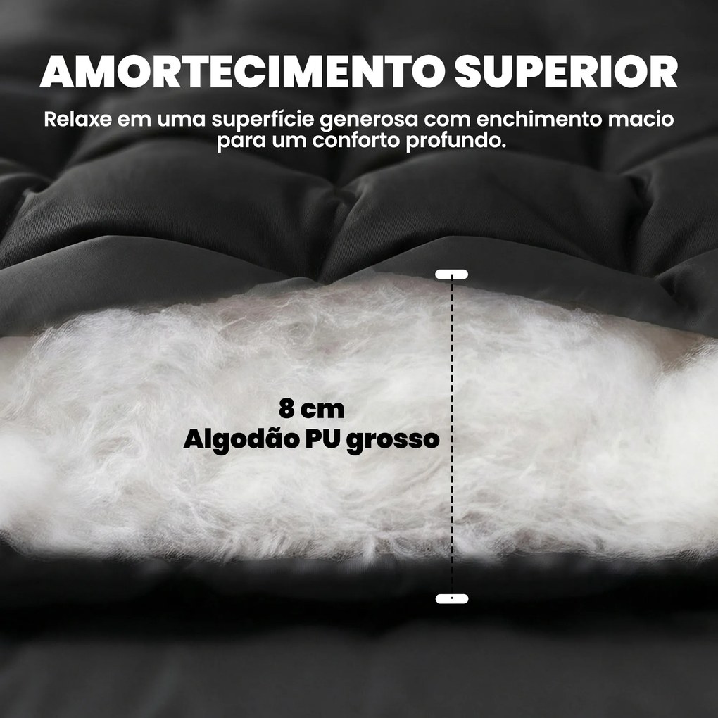 Esteira de Campismo Dobrável Portátil com Correias Antideslizante para Cama de Campismo Tenda Viagens Preto