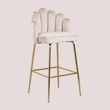 Pacote De 2 Bancos Altos Em Veludo Markina Crema & ↑75 Cm - Sklum