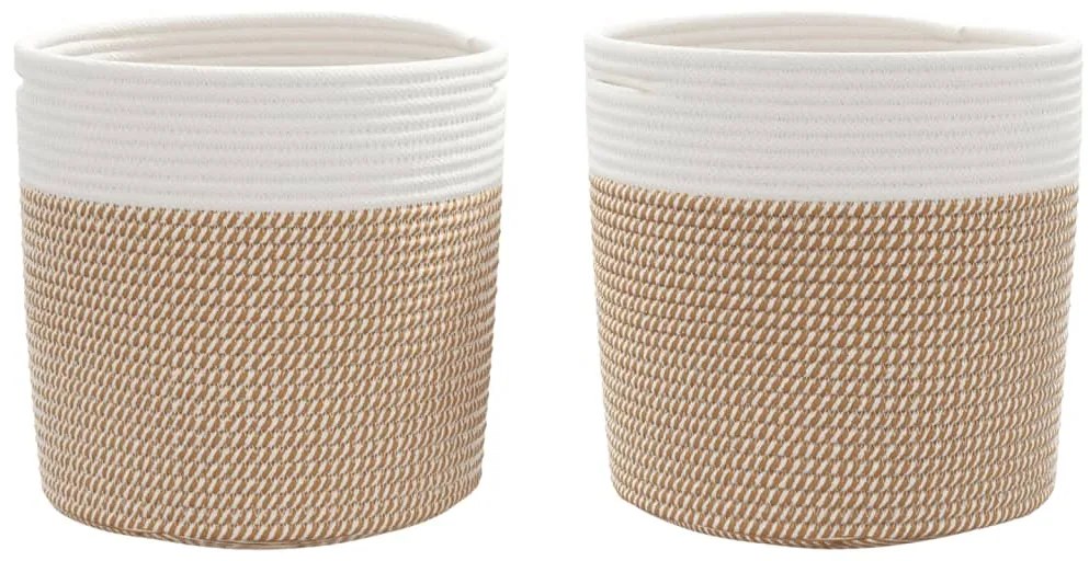 Cestos de arrumação 2 pcs Ø28x28 cm algodão castanho e branco