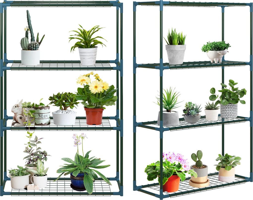 Conjunto de 2 prateleiras para flores em aço, com 4 níveis, para interior e exterior, suporte para plantas 70 x 27 x 110 cm, verde