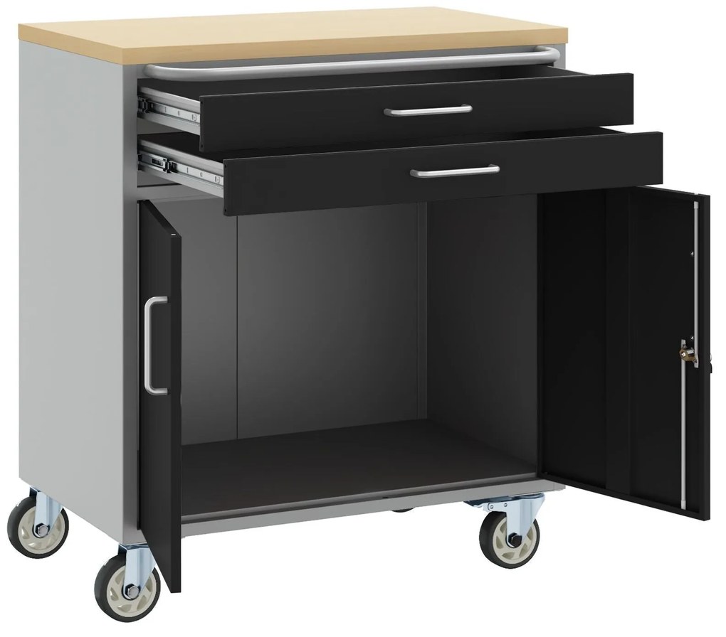 Gabinete de Ferramentas com Rodas e Portas Trancáveis Preto 75x45x85 c