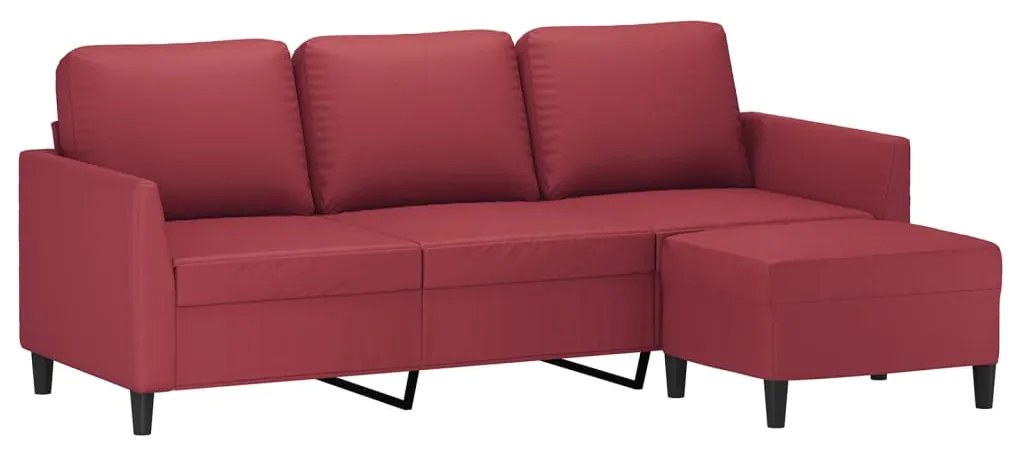 Sofá 3 lugares c/ apoio pés 180 cm couro artif. vermelho tinto