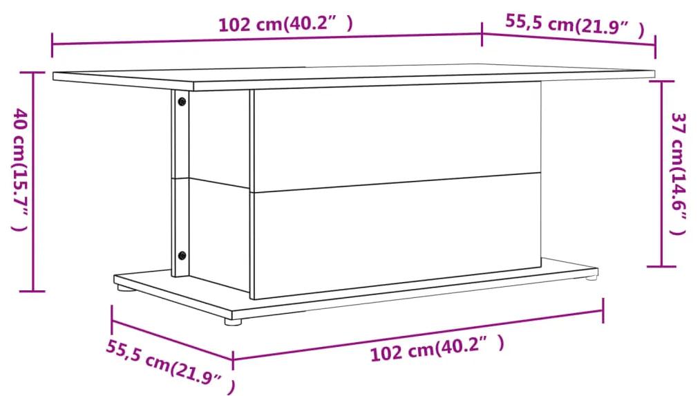 Mesa de centro 102x55,5x40 cm contraplacado branco brilhante