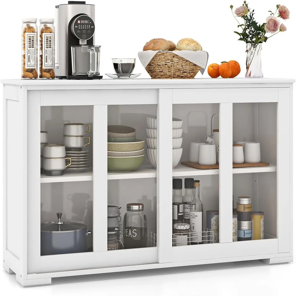 Aparador de cozinha de arrumação com 2 prateleiras 2 portas 106 x 33 x 62,5 cm Branco