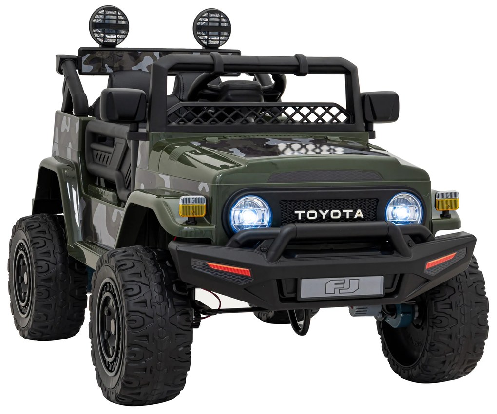 Jipe elétrico para Crianças Toyota FJ Cruiser 12V 4x4, Rodas Espuma EVA, Assentocouro ecológico Verde Camuflado