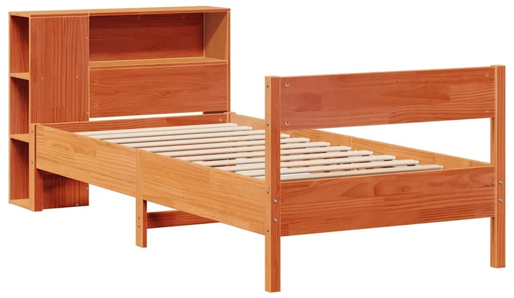 Cama com estante sem colchão 90x200cm pinho maciço castanho-mel