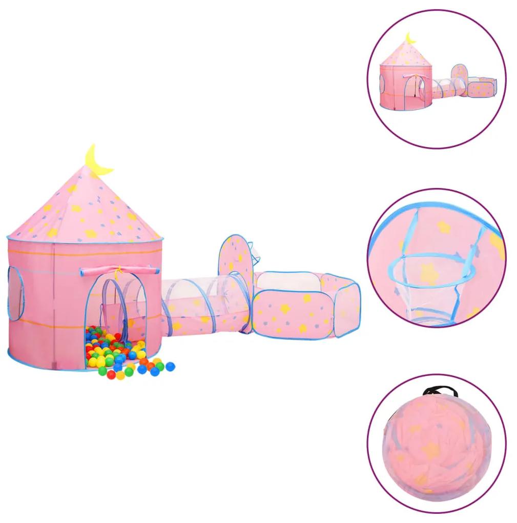 3107736 vidaXL Tenda de brincar infantil com 250 bolas 301x120x128 cm rosa