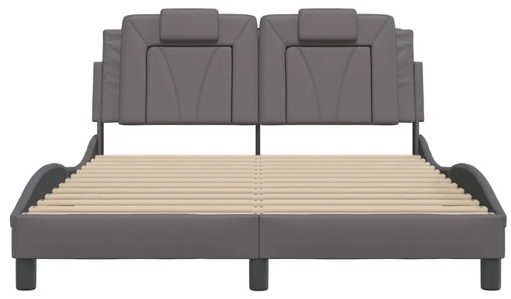 Estrutura de cama c/ luzes LED 120x200cm couro artificial cinza