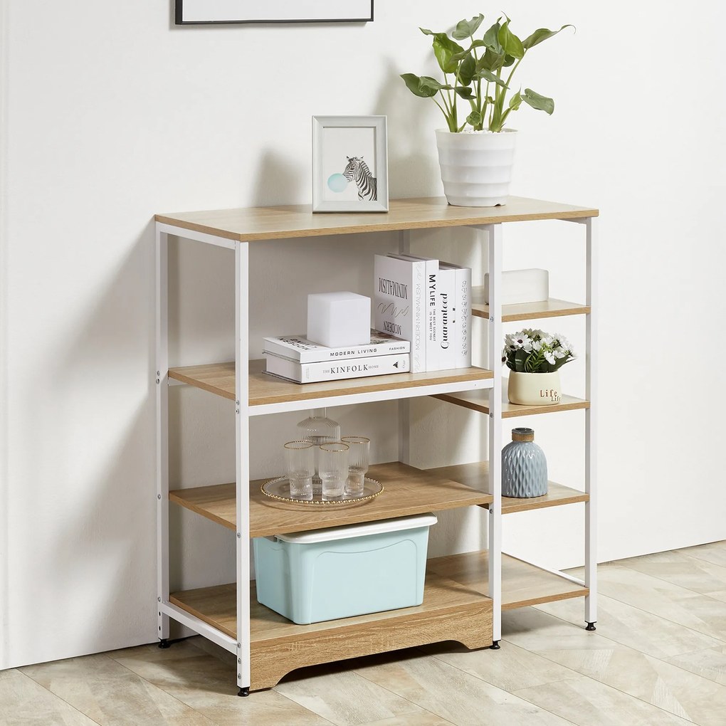Estante de Cozinha Estante para Microondas Forno Multiuso com 7 Prateleiras de Armazenamento para Utensílios Livros Plantas 90x40x95cm Madeira Natural