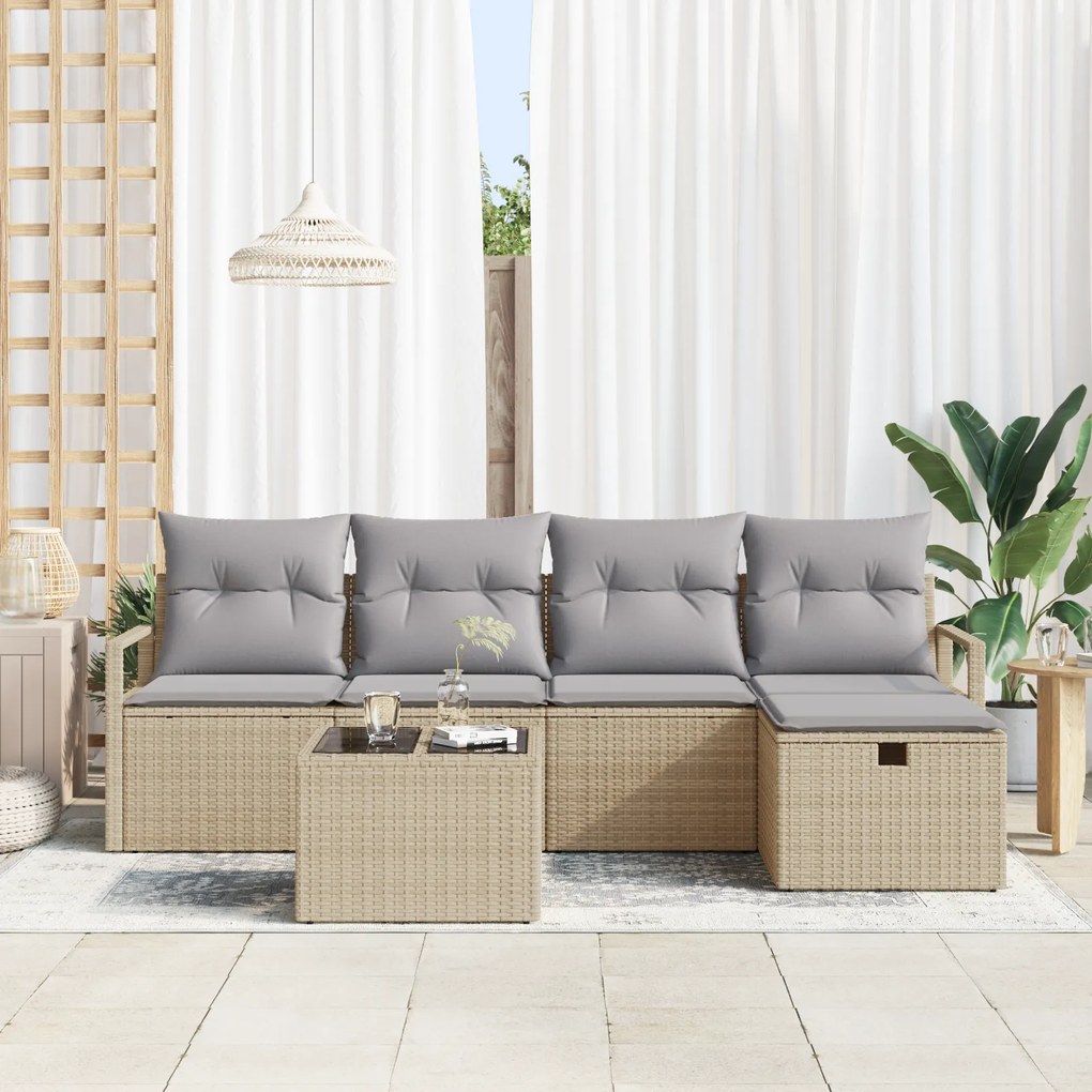 Conjunto de Sofá de Jardim vidaXL com Almofadas Bejas de Rattan Políme