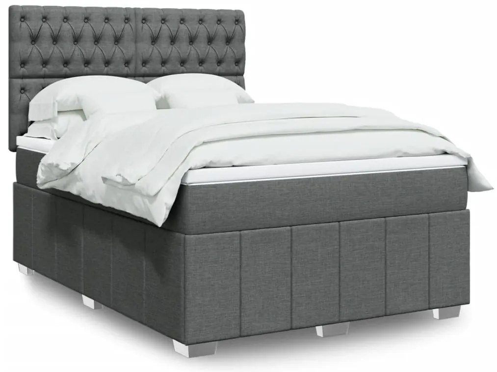 vidaXL Cama com molas/colchão 140x200 cm tecido cinzento-escuro