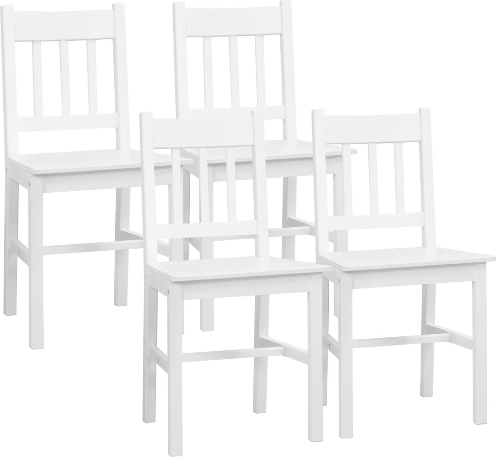 HOMCOM Conjunto de 4 cadeiras de jantar cadeiras de cozinha cadeiras, madeira maciça, 41 cm x 46,5 cm x 85,5 cm, Branco | Aosom Portugal