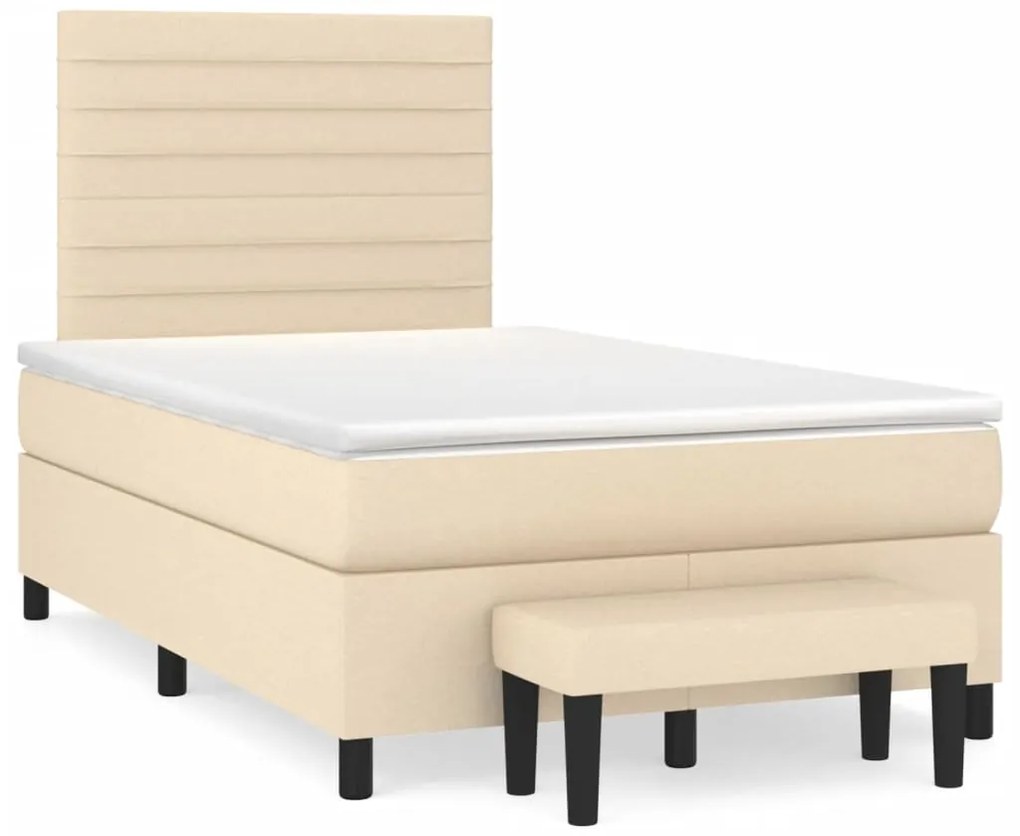 vidaXL Cama boxspring com colchão 120x190 cm tecido cor creme