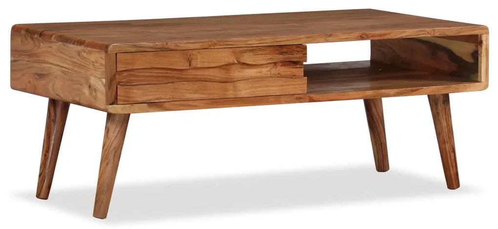 Mesa de centro madeira maciça com gaveta esculpida 100x50x40 cm