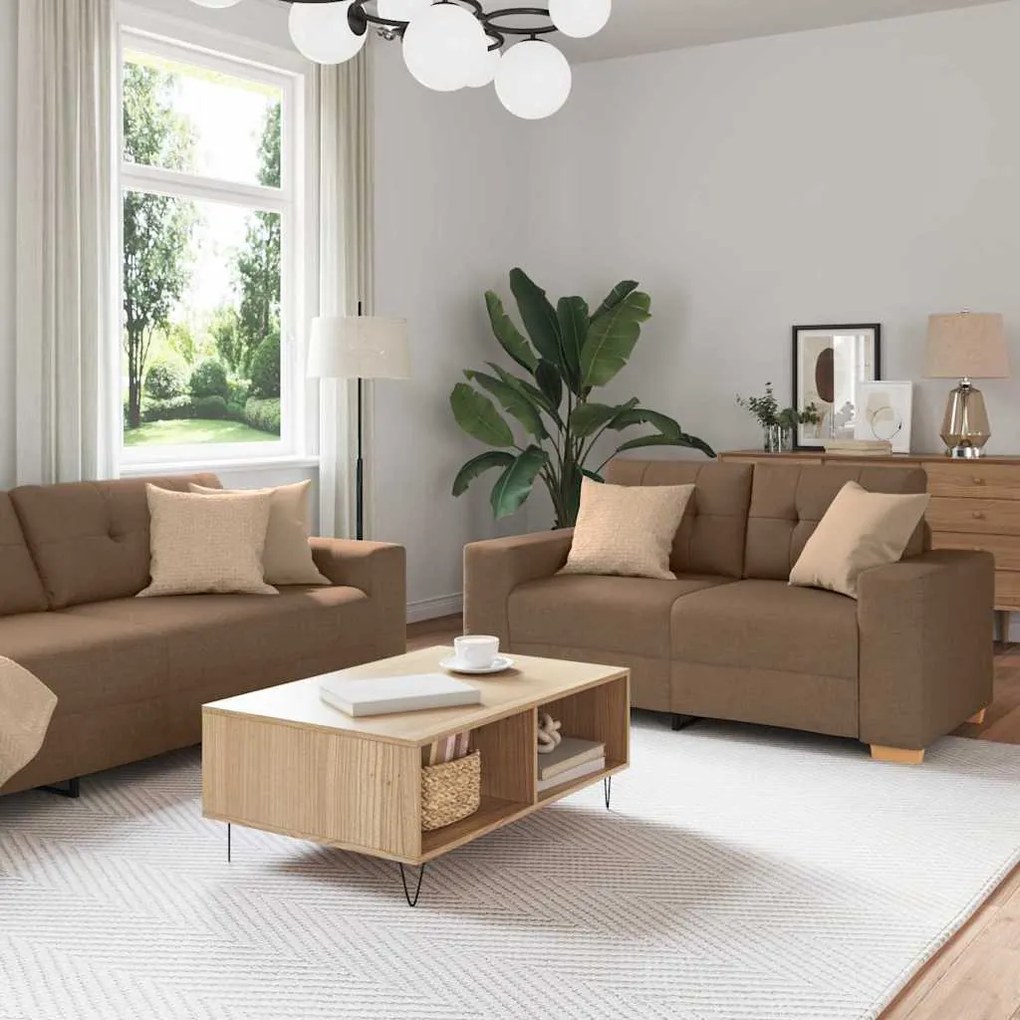 vidaXL Conjunto de Sofás 2 pcs Castanho 221 x 78 x 80 cm Tecido