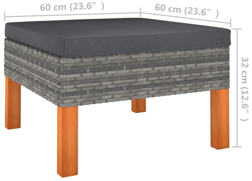 7 pcs conj. lounge jardim vime PE e madeira eucalipto cinzento