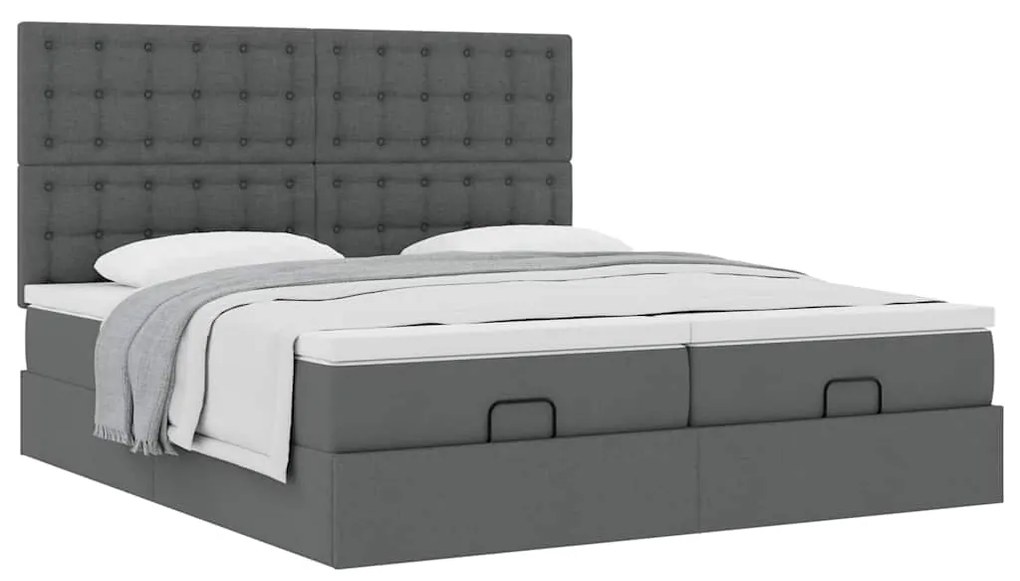 Estrutura de cama otomana com colchões tecido cinzento escuro
