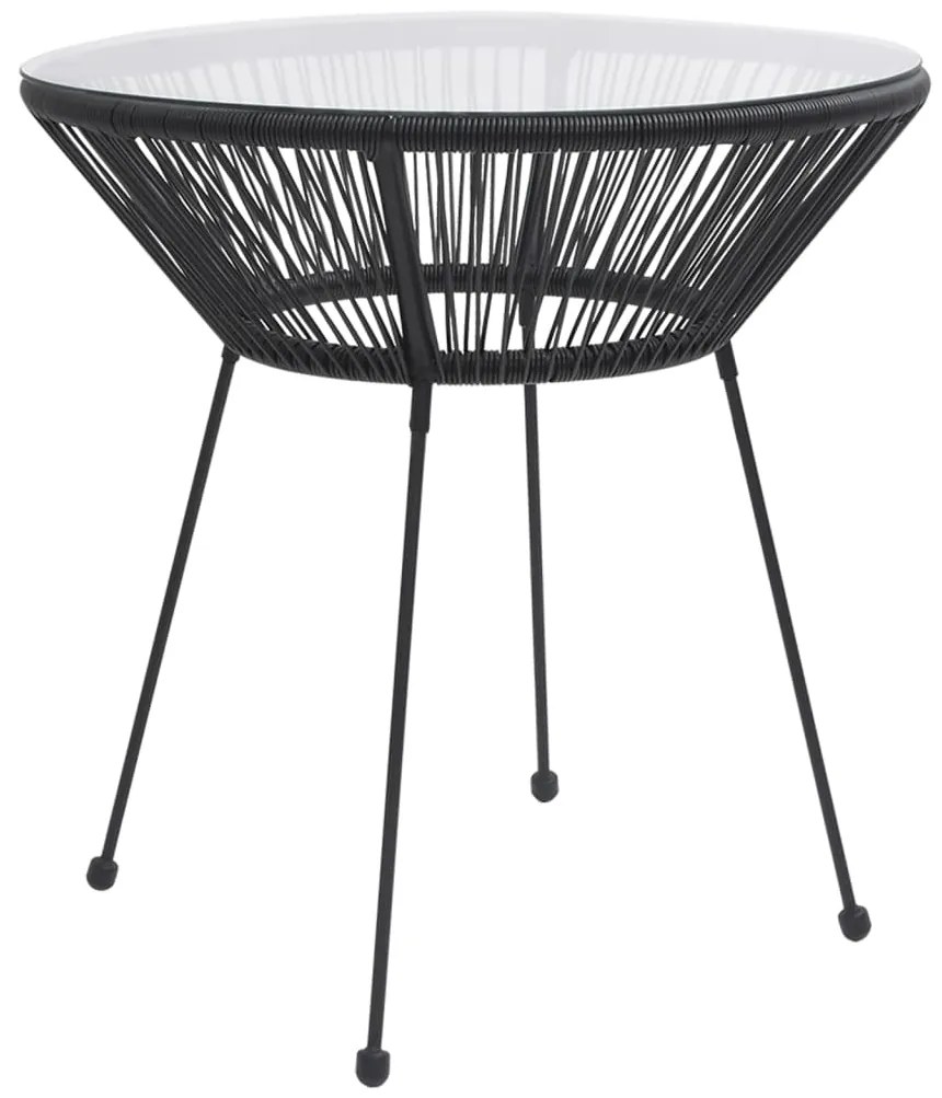 3 pcs conjunto de jantar para jardim vime de PVC preto